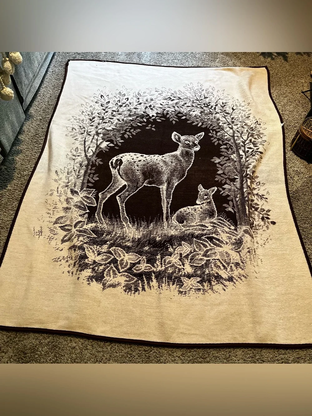 Vintage Cobija San Marcos Deer and Fawn Blanket 74